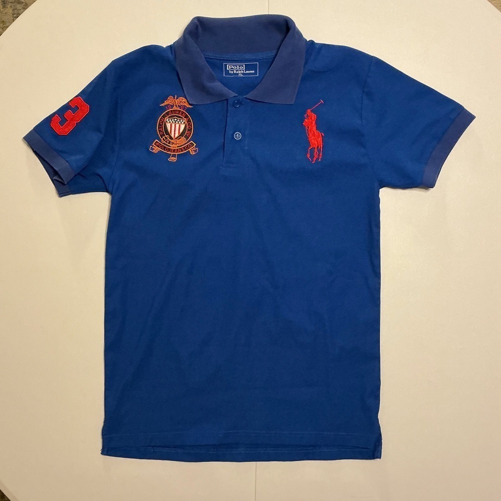 Y2K Polo Ralph Lauren Polo Shirt Blue Big Pony Crest Short Sleeve Preppy Men XL